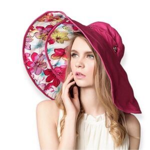 Colorful Floral Reversible Portable Summer Wide Brim Sun Hat NEW
